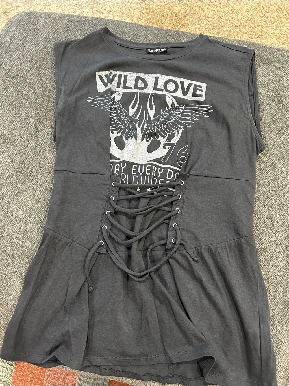 Express Black Graphic Lace-Up Tank Top